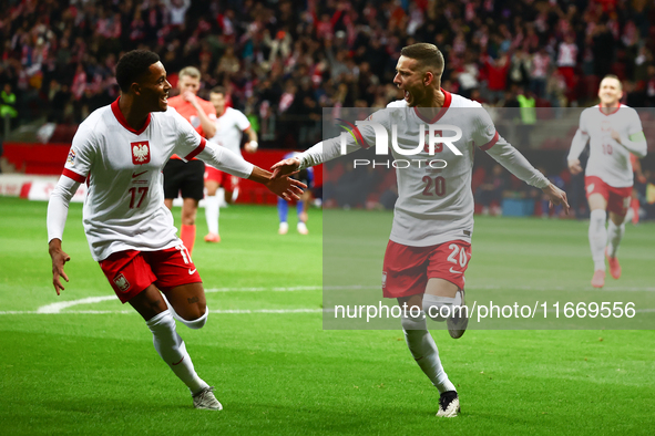 Michael Ameyaw and Sebastian Szymanski of Poland during UEFA Nations League football match Poland - Croatia at National Stadium in Warsaw, P...