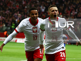 Michael Ameyaw and Sebastian Szymanski of Poland during UEFA Nations League football match Poland - Croatia at National Stadium in Warsaw, P...