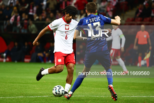 Maximillian Oyedele of Poland during UEFA Nations League football match Poland - Croatia at National Stadium in Warsaw, Poland on October 15...