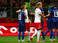 Robert Lewandowski of Poland and Luka Modric of Croatia before UEFA Nations League football match Poland - Croatia at National Stadium in Wa...