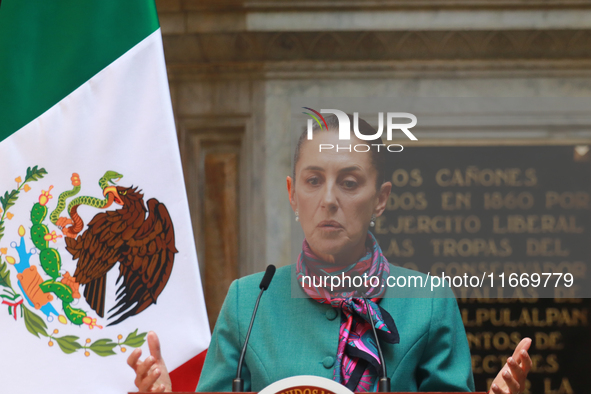 President of Mexico, Claudia Sheinbaum Pardo, speaks during a press conference after the High Level Summit between U.S. and Mexican business...