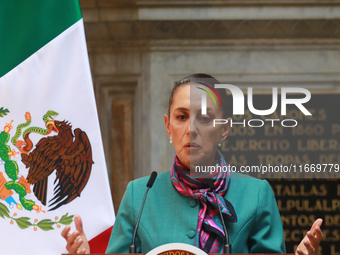 President of Mexico, Claudia Sheinbaum Pardo, speaks during a press conference after the High Level Summit between U.S. and Mexican business...