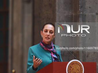 President of Mexico, Claudia Sheinbaum Pardo, speaks during a press conference after the High Level Summit between U.S. and Mexican business...