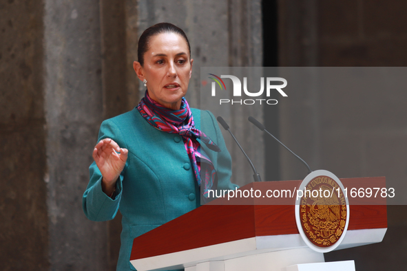 President of Mexico, Claudia Sheinbaum Pardo, speaks during a press conference after the High Level Summit between U.S. and Mexican business...