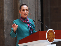 President of Mexico, Claudia Sheinbaum Pardo, speaks during a press conference after the High Level Summit between U.S. and Mexican business...