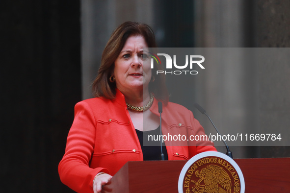 Suzanne Clark, President and CEO of the US Chamber of Commerce, speaks during a press conference after the High Level Summit between U.S. an...