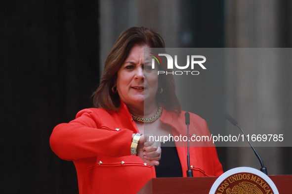 Suzanne Clark, President and CEO of the US Chamber of Commerce, speaks during a press conference after the High Level Summit between U.S. an...