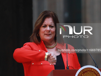 Suzanne Clark, President and CEO of the US Chamber of Commerce, speaks during a press conference after the High Level Summit between U.S. an...