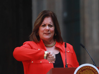 Suzanne Clark, President and CEO of the US Chamber of Commerce, speaks during a press conference after the High Level Summit between U.S. an...