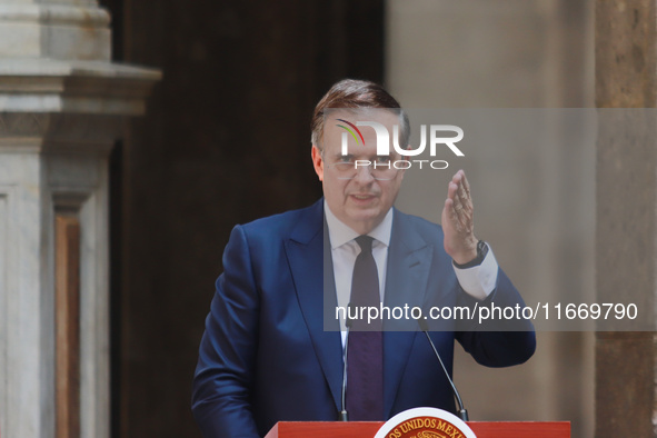 Marcelo Ebrard Casaubon, Secretary of the Economy, speaks during a press conference after the High Level Summit between U.S. and Mexican bus...