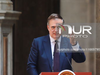 Marcelo Ebrard Casaubon, Secretary of the Economy, speaks during a press conference after the High Level Summit between U.S. and Mexican bus...