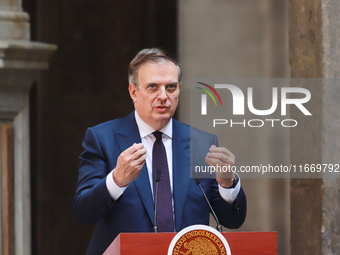 Marcelo Ebrard Casaubon, Secretary of the Economy, speaks during a press conference after the High Level Summit between U.S. and Mexican bus...