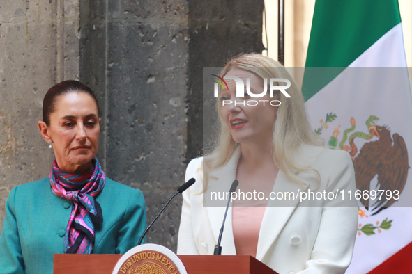 President of Mexico, Claudia Sheinbaum Pardo, and Executive Director of Mexico Pacific, Sarah Bairstow, hold a press conference after the Hi...