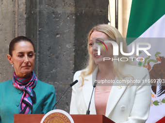 President of Mexico, Claudia Sheinbaum Pardo, and Executive Director of Mexico Pacific, Sarah Bairstow, hold a press conference after the Hi...