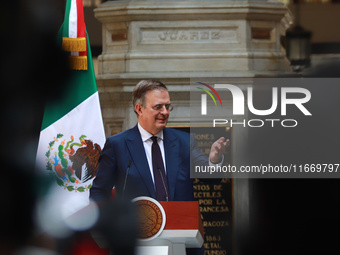 Marcelo Ebrard Casaubon, Secretary of the Economy, speaks during a press conference after the High Level Summit between U.S. and Mexican bus...