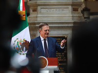 Marcelo Ebrard Casaubon, Secretary of the Economy, speaks during a press conference after the High Level Summit between U.S. and Mexican bus...