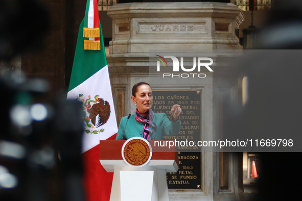 President of Mexico, Claudia Sheinbaum Pardo, speaks during a press conference after the High Level Summit between U.S. and Mexican business...