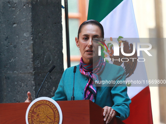 President of Mexico, Claudia Sheinbaum Pardo, speaks during a press conference after the High Level Summit between U.S. and Mexican business...