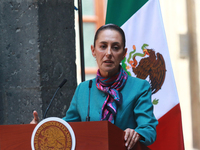 President of Mexico, Claudia Sheinbaum Pardo, speaks during a press conference after the High Level Summit between U.S. and Mexican business...