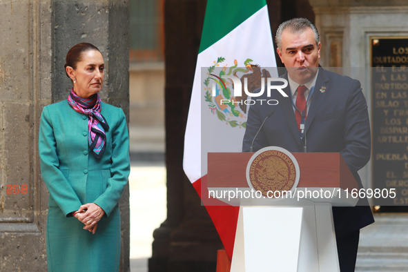 President of Mexico, Claudia Sheinbaum Pardo, and Francisco Alberto Cervantes Diaz, president of the Business Coordinating Council (CCE), sp...