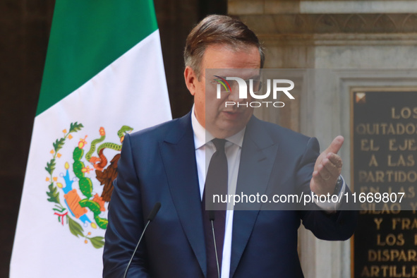 Marcelo Ebrard Casaubon, Secretary of the Economy, speaks during a press conference after the High Level Summit between U.S. and Mexican bus...