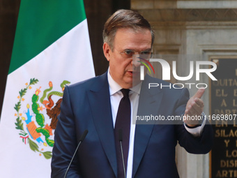 Marcelo Ebrard Casaubon, Secretary of the Economy, speaks during a press conference after the High Level Summit between U.S. and Mexican bus...