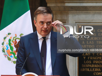 Marcelo Ebrard Casaubon, Secretary of the Economy, speaks during a press conference after the High Level Summit between U.S. and Mexican bus...