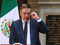 Marcelo Ebrard Casaubon, Secretary of the Economy, speaks during a press conference after the High Level Summit between U.S. and Mexican bus...