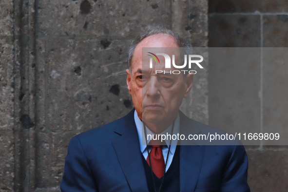 Guillermo Vogel, Chairman of the CEO Dialogue and Vice Chairman of the Global Board of Tenaris, speaks during a press conference after the H...