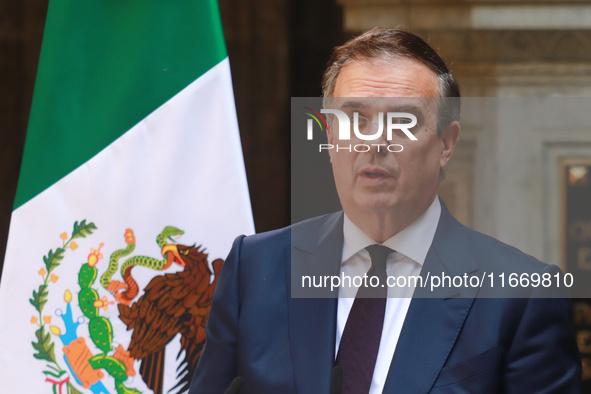 Marcelo Ebrard Casaubon, Secretary of the Economy, speaks during a press conference after the High Level Summit between U.S. and Mexican bus...