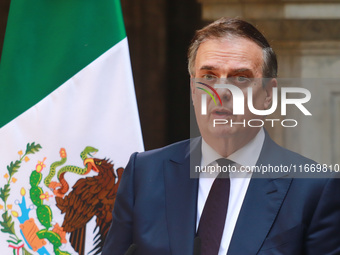 Marcelo Ebrard Casaubon, Secretary of the Economy, speaks during a press conference after the High Level Summit between U.S. and Mexican bus...