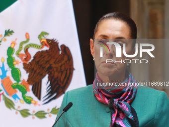 President of Mexico, Claudia Sheinbaum Pardo, speaks during a press conference after the High Level Summit between U.S. and Mexican business...