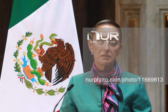 President of Mexico, Claudia Sheinbaum Pardo, speaks during a press conference after the High Level Summit between U.S. and Mexican business...