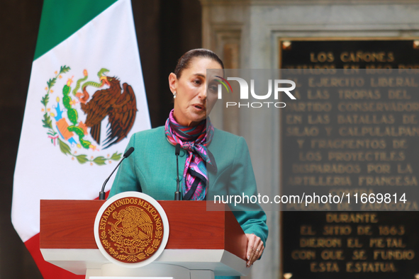 President of Mexico, Claudia Sheinbaum Pardo, speaks during a press conference after the High Level Summit between U.S. and Mexican business...