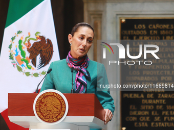 President of Mexico, Claudia Sheinbaum Pardo, speaks during a press conference after the High Level Summit between U.S. and Mexican business...