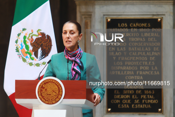 President of Mexico, Claudia Sheinbaum Pardo, speaks during a press conference after the High Level Summit between U.S. and Mexican business...