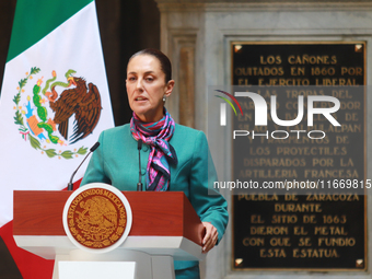 President of Mexico, Claudia Sheinbaum Pardo, speaks during a press conference after the High Level Summit between U.S. and Mexican business...