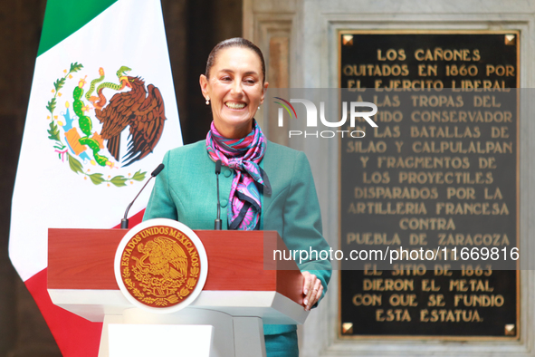 President of Mexico, Claudia Sheinbaum Pardo, speaks during a press conference after the High Level Summit between U.S. and Mexican business...