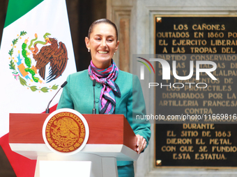 President of Mexico, Claudia Sheinbaum Pardo, speaks during a press conference after the High Level Summit between U.S. and Mexican business...