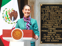 President of Mexico, Claudia Sheinbaum Pardo, speaks during a press conference after the High Level Summit between U.S. and Mexican business...