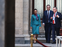 (From left to right) President of Mexico, Claudia Sheinbaum Pardo, Marcelo Ebrard Casaubon, Secretary of the Economy, Francisco Alberto Cerv...