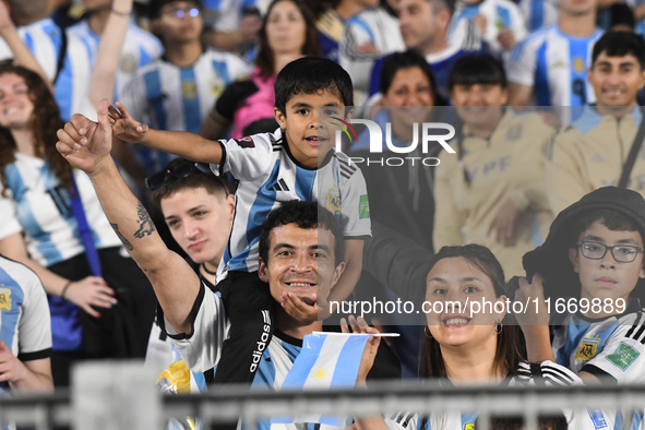 Fans of Argentina during a match between Argentina and Bolivia at Estadio Mas Monumental Antonio Vespucio Liberti in Buenos Aires, Argentina...