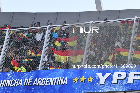 Fans of Bolivia gather before a match between Argentina and Bolivia at Estadio Mas Monumental Antonio Vespucio Liberti in Buenos Aires, Arge...