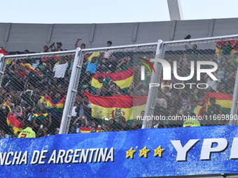 Fans of Bolivia gather before a match between Argentina and Bolivia at Estadio Mas Monumental Antonio Vespucio Liberti in Buenos Aires, Arge...