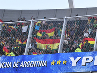 Fans of Bolivia gather before a match between Argentina and Bolivia at Estadio Mas Monumental Antonio Vespucio Liberti in Buenos Aires, Arge...