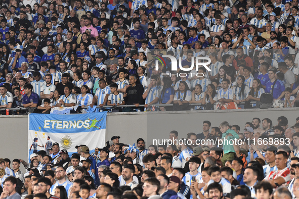 Fans of Argentina during a match between Argentina and Bolivia at Estadio Mas Monumental Antonio Vespucio Liberti in Buenos Aires, Argentina...