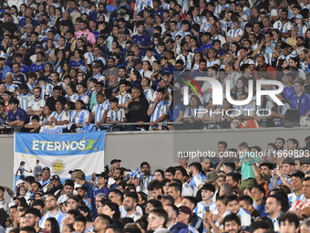 Fans of Argentina during a match between Argentina and Bolivia at Estadio Mas Monumental Antonio Vespucio Liberti in Buenos Aires, Argentina...