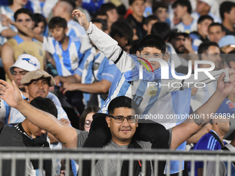 Fans of Argentina during a match between Argentina and Bolivia at Estadio Mas Monumental Antonio Vespucio Liberti in Buenos Aires, Argentina...