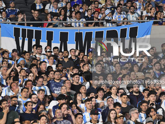 Fans of Argentina during a match between Argentina and Bolivia at Estadio Mas Monumental Antonio Vespucio Liberti in Buenos Aires, Argentina...