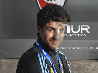 Pablo Aimar, assistant coach of Argentina, stands before a match between Argentina and Bolivia at Estadio Mas Monumental Antonio Vespucio Li...